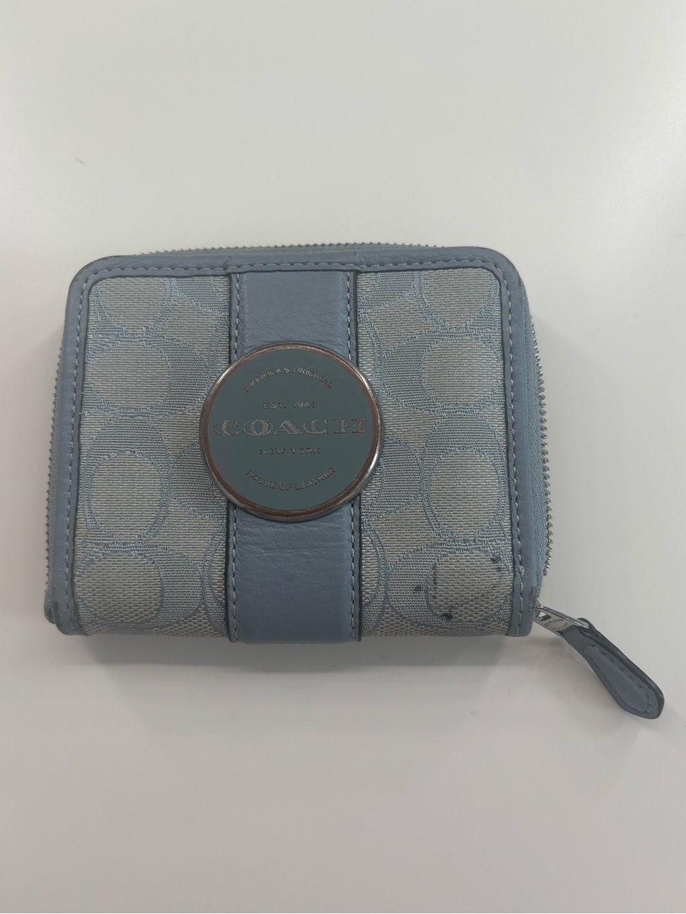 Coach Signature Jacquard Zip Around Small Wallet Blue C8323 - Picture 2 of 8